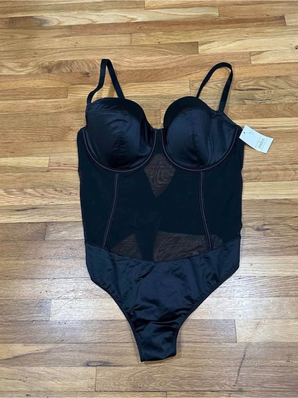 Auden Black Satin & Mesh Bodysuit - Picture 3 of 5